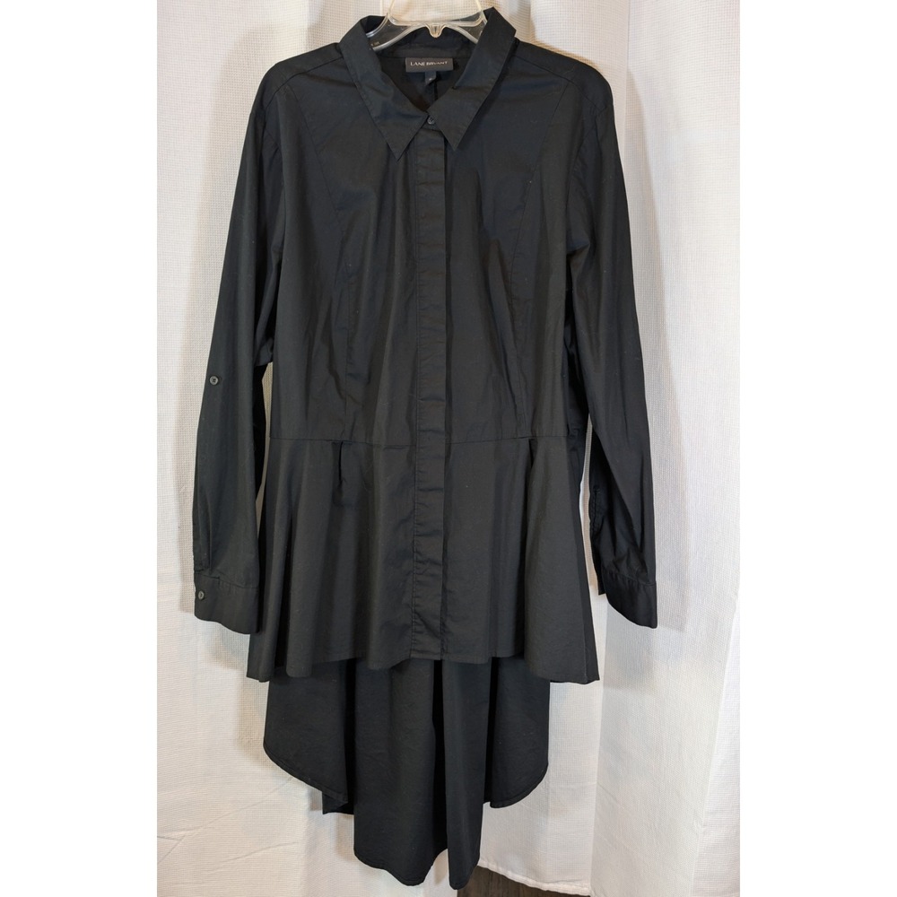Lane Bryant Black Hi-Low Tunic Long Sleeve Button Down High Tail Peplum size 28